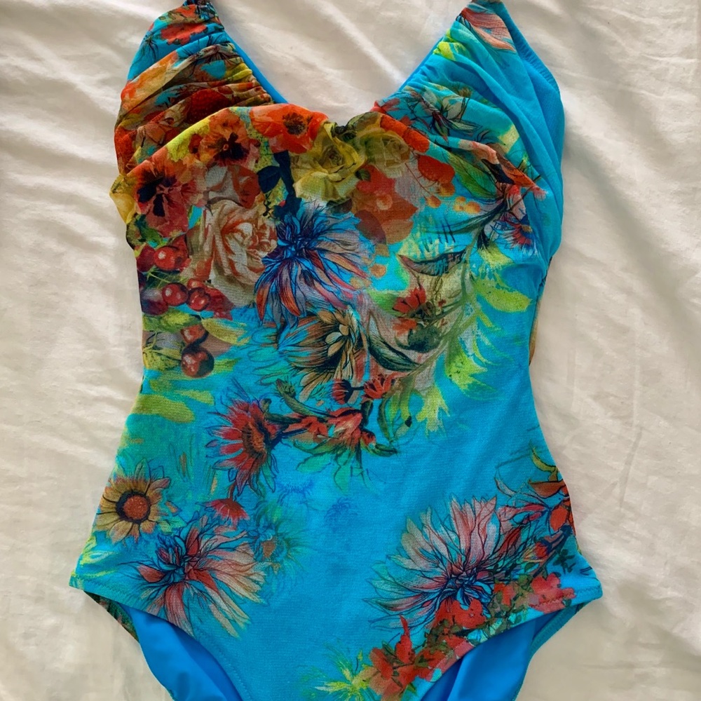 One Piece Halter Floral Printed Swimsuit